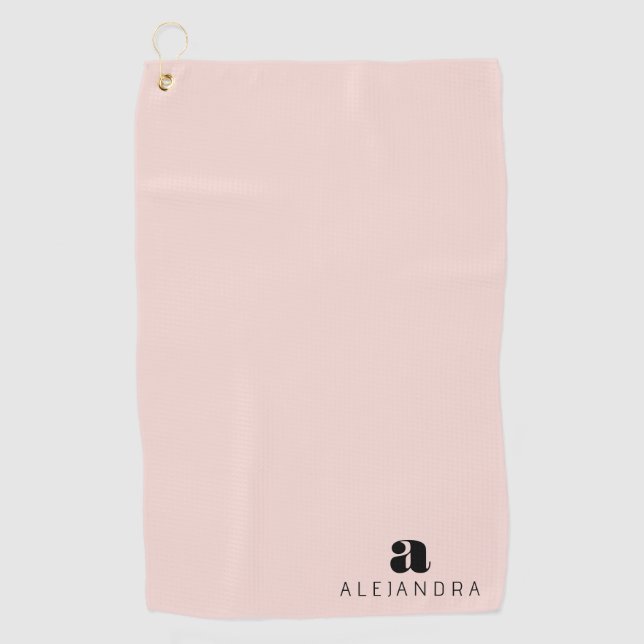 Serviette De Golf Nom du monogramme rose gras moderne (Devant)
