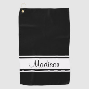 Serviette De Golf Nom du script de bande blanche noire solide