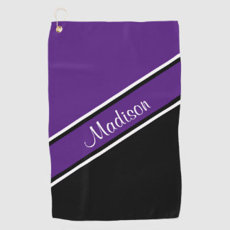 Serviette De Golf Nom du script de bande diagonale noire violette ro