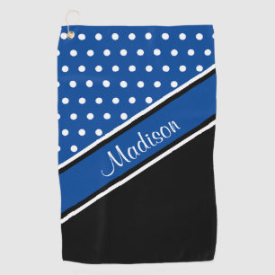 Serviette De Golf Nom du script diagonal noir de point Polka bleu pr