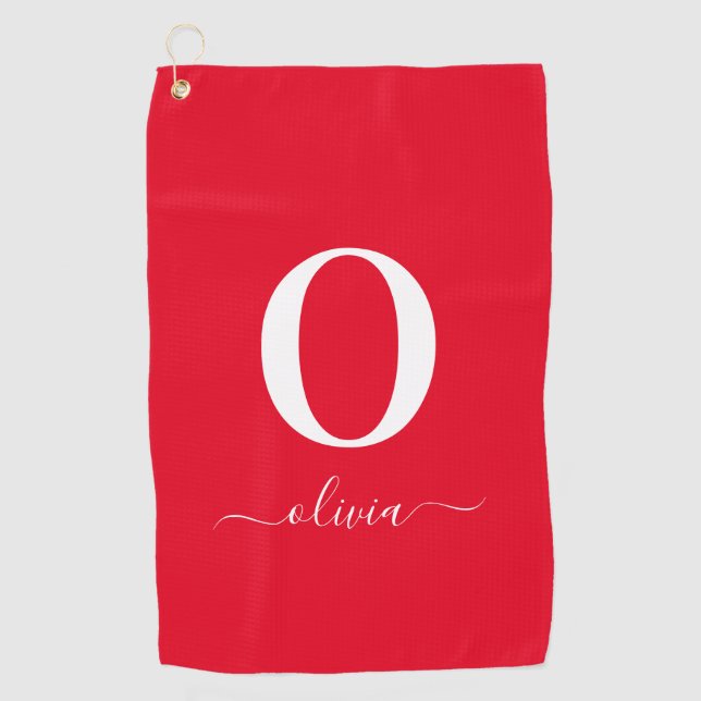 Serviette De Golf Nom du script Monogramme Personnalisé Rouge Et Bla (Devant)