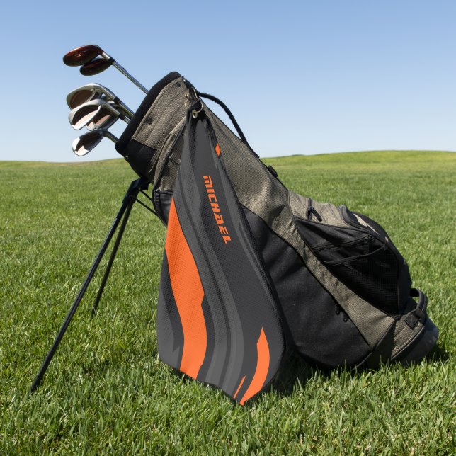 Serviette De Golf Nom Géométrique Orange Noir Moderne (Vert)