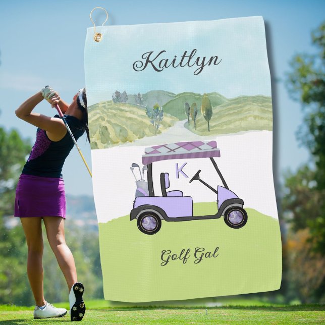 Serviette De Golf Nom initial du chariot de golf Scénique Lilas Viol (Créateur téléchargé)