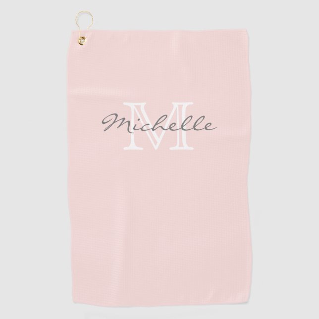 Serviette De Golf Nom minimal élégant et monogramme rose (Devant)