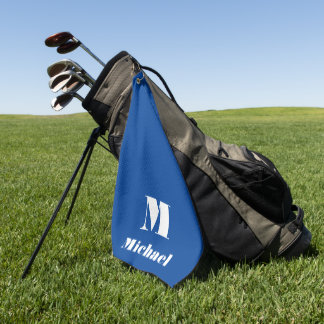 Serviette De Golf Nom minimal Lettre initiale Couleur solide bleue