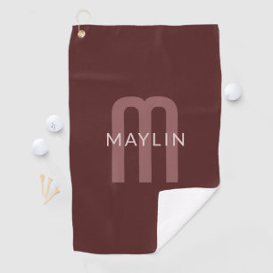 Serviette De Golf Nom Monogramme d'apparence moderne Rouge marron