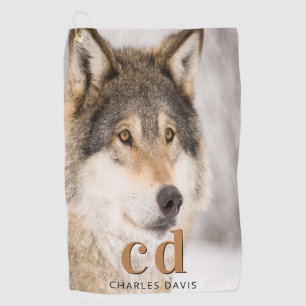 Serviette De Golf Nom monogramme de la tête de loup