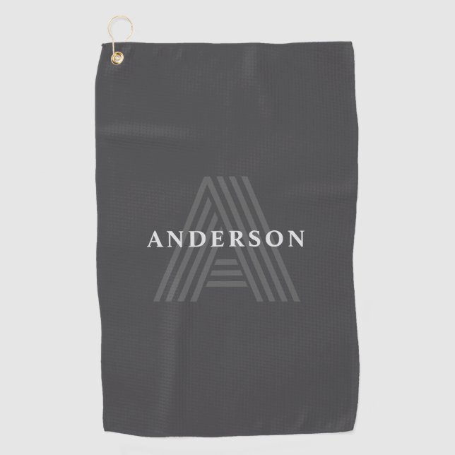 Serviette De Golf Nom monogrammé rétro moderne gris foncé (Devant)