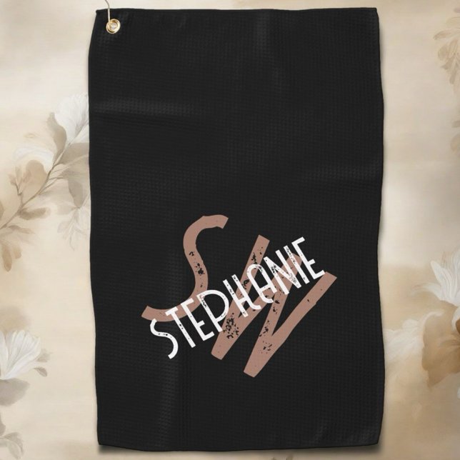 Serviette De Golf Nom monographique personnalisé cool noir blanc bru (Créateur téléchargé)
