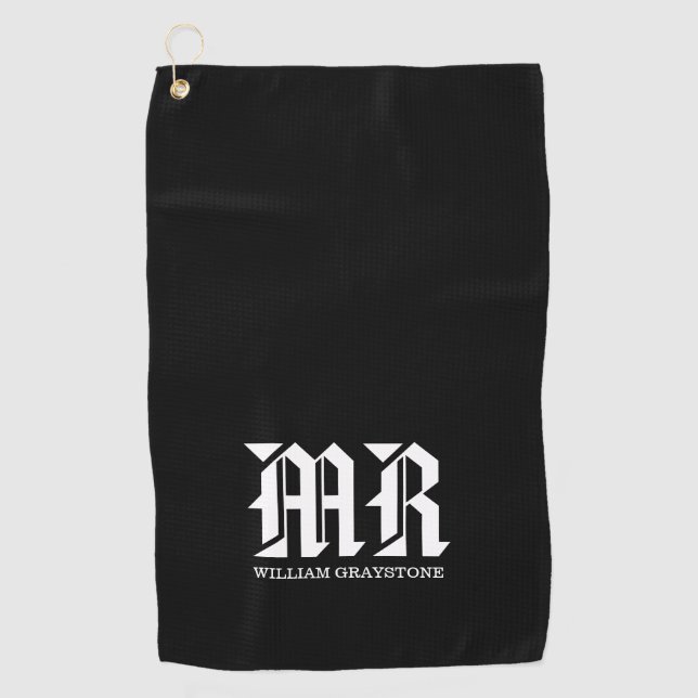 Serviette De Golf Nom noir et blanc Monogramme MR Typographie (Devant)