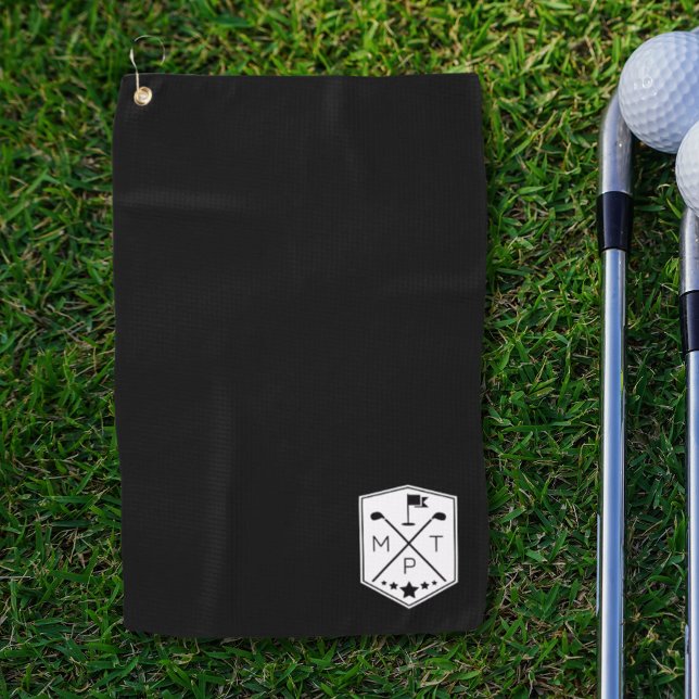 Serviette De Golf Nom noir monogramme personnalisé (Créateur téléchargé)