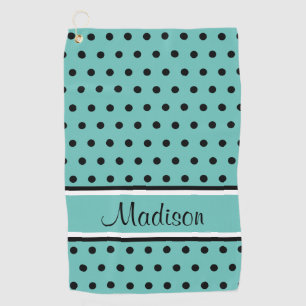 Serviette De Golf Nom noir turquoise léger de manuscrit de rayure d