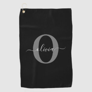 Serviette De Golf Nom personnalisé avec monogramme en noir blanc gri
