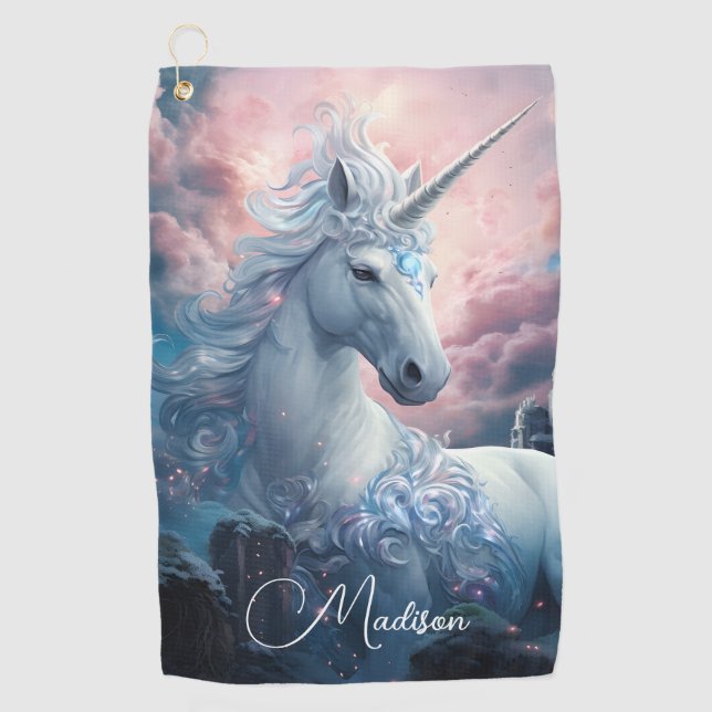 Serviette De Golf Nom personnalisé belle licorne (Devant)