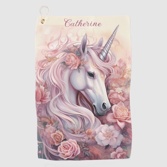 Serviette De Golf Nom personnalisé belle licorne (Devant)