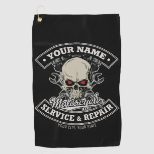 Serviette De Golf Nom personnalisé Biker Mécanique Skull Motorcycle