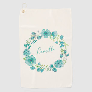 Serviette De Golf Nom personnalisé Blue Floral Golfer Bachelorette