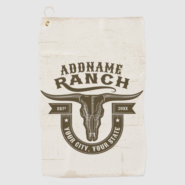 Serviette De Golf NOM personnalisé Bull Steer Skull Western Ranch (Devant)