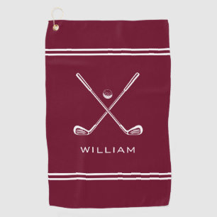 Serviette De Golf Nom personnalisé Burgundy Red Stripes élégant