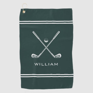 Serviette De Golf Nom personnalisé Dark Green Stripes élégant