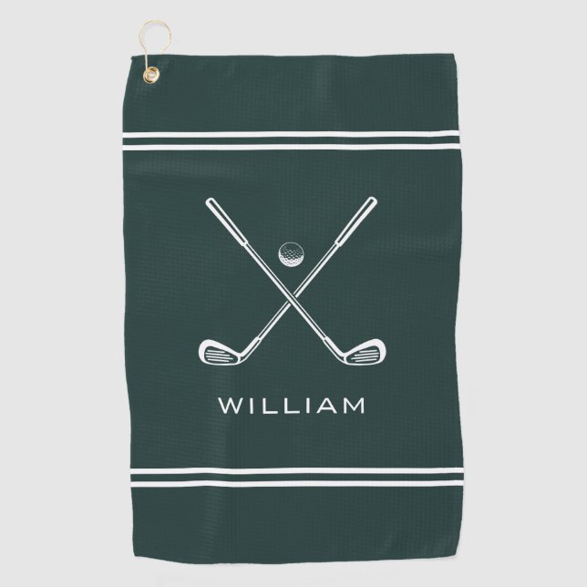 Serviette De Golf Nom personnalisé Dark Green Stripes élégant (Devant)