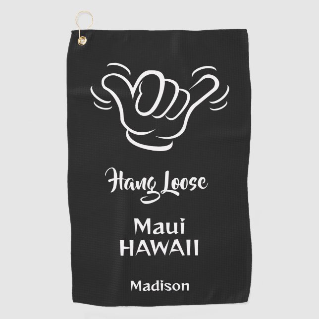 Serviette De Golf Nom personnalisé, emplacement et couleur Shaka (Devant)