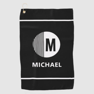 Serviette De Golf Nom personnalisé en monogramme noir et blanc
