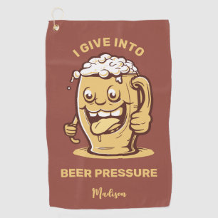 Serviette De Golf Nom personnalisé et bière texte amusant