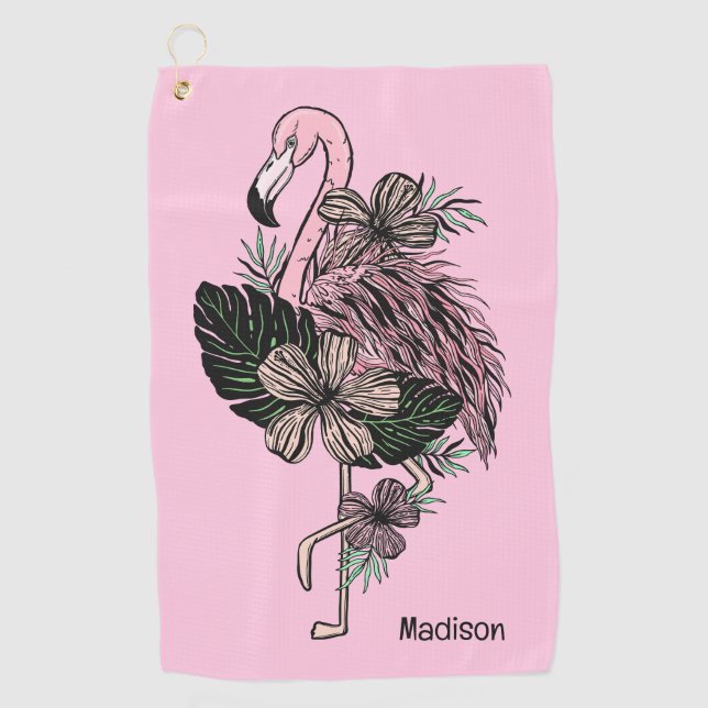 Serviette De Golf Nom personnalisé et couleur Flamant rose rose (Devant)