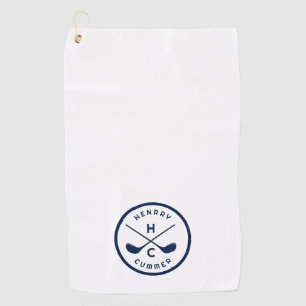 Serviette De Golf Nom personnalisé Golf Clubs, Blanc et Bleu