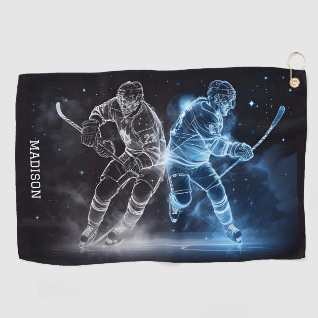 Serviette De Golf Nom personnalisé Hockey sur glace (Horizontal)