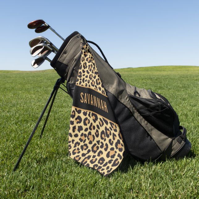 Serviette De Golf Nom personnalisé Leopard Poster de animal Motif cl (Vert)