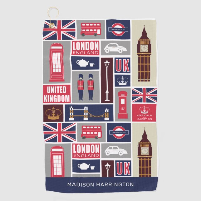 Serviette De Golf Nom personnalisé Londres Royaume-Uni Icônes (Devant)