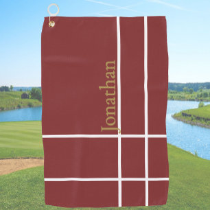Serviette De Golf Nom personnalisé minimaliste moderne rouge foncé e
