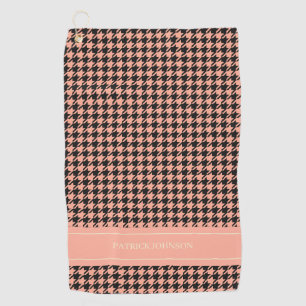 Serviette De Golf Nom personnalisé Monogram Peach Houndstooth