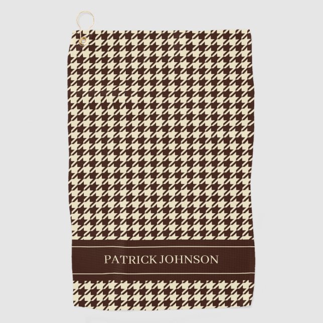 Serviette De Golf Nom personnalisé Monogramme Houndstooth Brown (Devant)