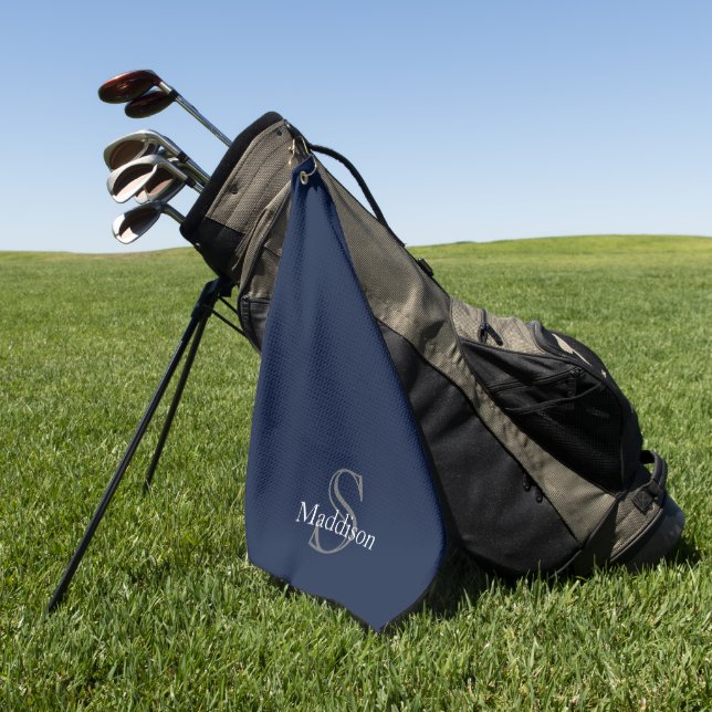 Serviette De Golf Nom personnalisé Monogramme Navy Noir (Vert)