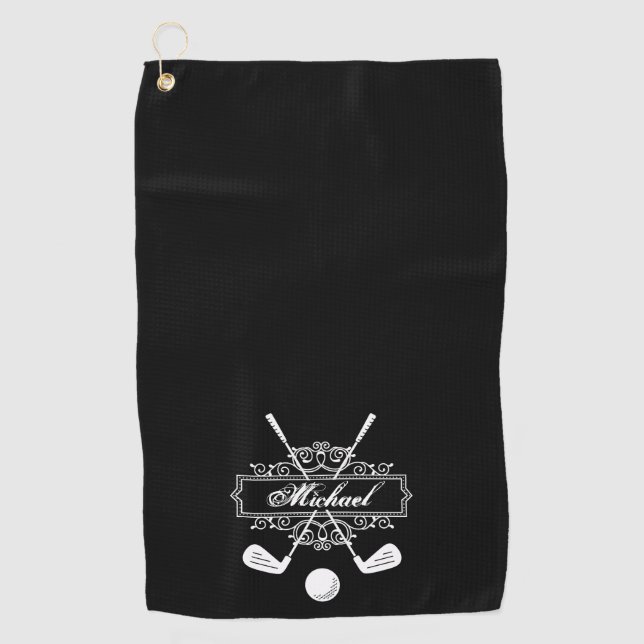 Serviette De Golf Nom personnalisé Monogramme Typographie détenue (Devant)