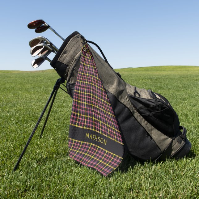 Serviette De Golf Nom personnalisé Plaid / Tartan Motif (Vert)