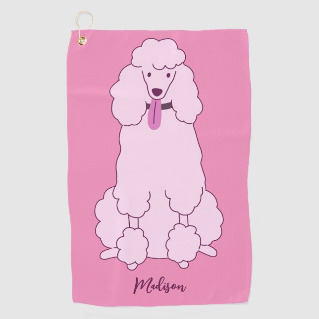 Serviette De Golf Nom personnalisé Poodle rose (Devant)