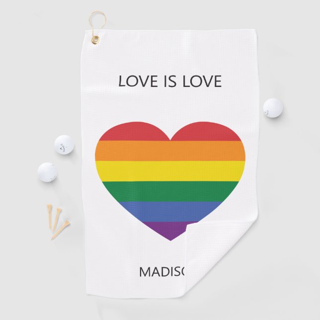 Serviette De Golf Nom personnalisé Rainbow Heart (En situation)