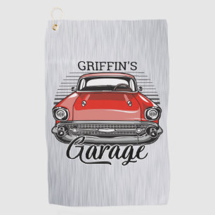 Serviette De Golf NOM personnalisé Retro Red Classic Car Garage
