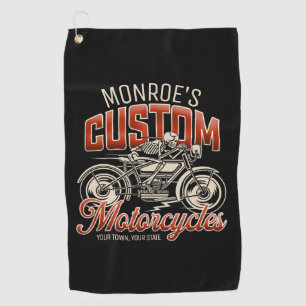 Serviette De Golf Nom personnalisé Skeleton Motorcycle Boutique
