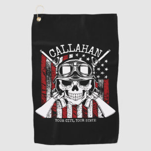 Serviette De Golf NOM personnalisé Soldat Crâne Double Armes USA Dra