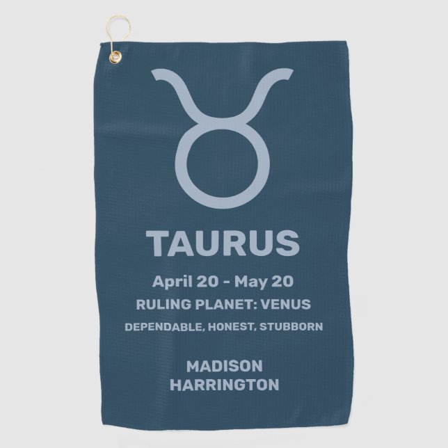 Serviette De Golf Nom personnalisé / Texte Zodiac Sign Taurus (Devant)