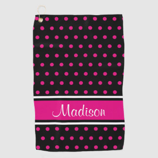 Serviette De Golf Nom rose noir de manuscrit de rayure de point de