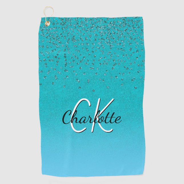 Serviette De Golf Nom turquoise bleu vert parties scintillant monogr (Devant)