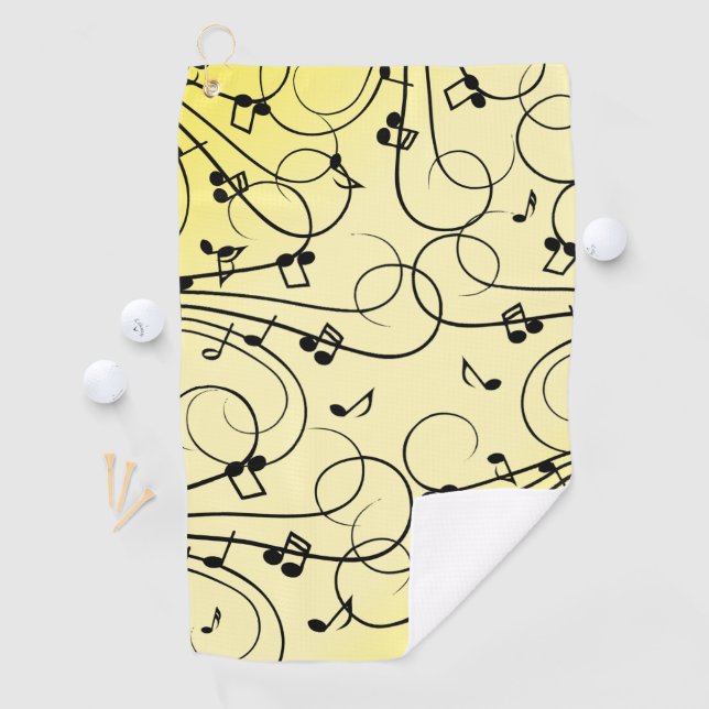 Serviette De Golf Notes de musique fantaisie jaune (En situation)