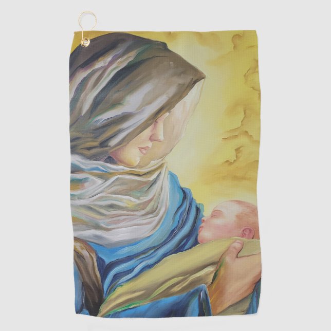 Serviette De Golf Notre Dame du Silence tenant le bébé Jésus (Devant)