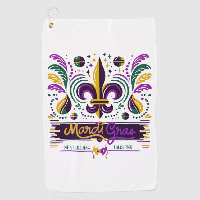 Serviette De Golf Nouvelle-Orléans Mardi Gras jaune violet vert (Devant)